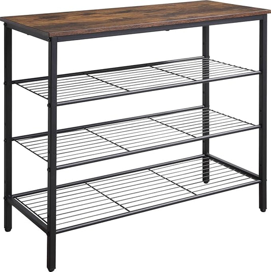 4-Tier Shoe Rack Organizer, Metal Mesh Shoe Storage Shelf, for Entryway, Hallway, Closet, Dorm Room, Industrial, Rustic Brown