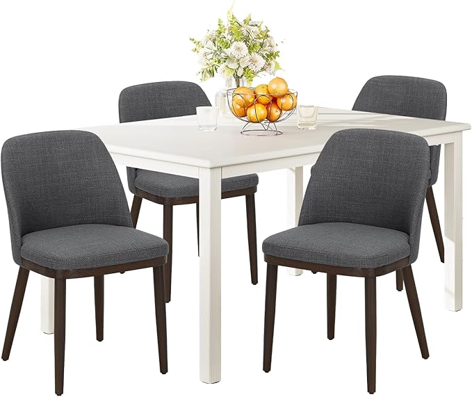 COLAMY 60 Inch Rectangular Kitchen Dining Table for 4, Modern Farmhouse Dining Table Set for 4, Wood Dining Table and Upholstered Dining Chairs for Kitchen, Dining Room, Restaurant, White/Light Grey