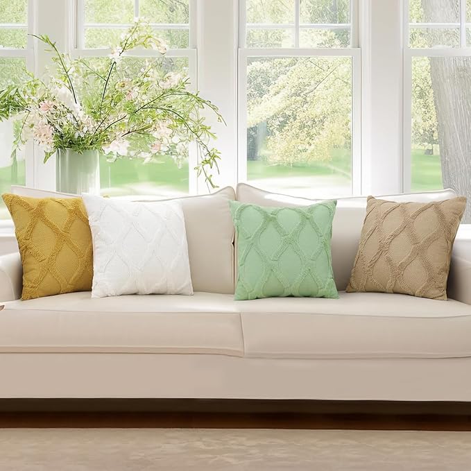 decorUhome Throw Pillow Covers 18x18 Inch Set of 2, Soft Plush Faux Fur Wool Sage Green Couch Pillow Covers, Decorative Neutral Pillow Cases for Bed Sofa Living Room Home Decor