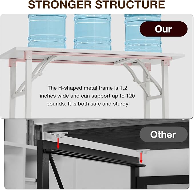 TEMI Long Computer Desk Folding Table - 55.1" Foldable Office Desk, No Assembly, Perfect Writing Table for Bedroom, Dorm, or Apartment, Portable Large Desk or Study Table with Compact Design, White