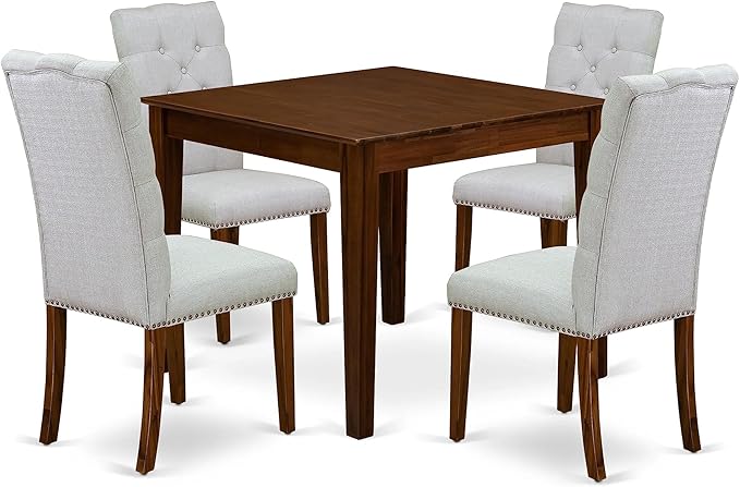 East West Furniture OXEL5-AWA-05 5 Piece Dining Room Furniture Set Consist of a Square Dining Table and 4 Upholstered Parson Chairs, 36x36 Inch, Antique Walnut