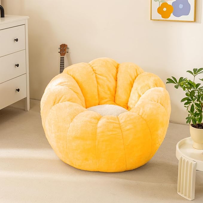 Pumpkin Bean Bag Sofa Chair, Bean Bag Chair with Filler for Teens, Kids, Toddler, Comfy and Lazy Sofa for Dorm, Apartment, Living Room and Bedroom, Orange