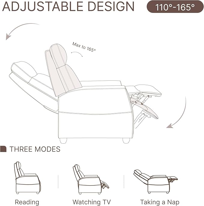 Recliner Chair for Adults PU Leather Push Back Armchair with 4 Colors Ambient Lighting Home Theater Seating with Massage & Heat Vibration Single Sofa for Living Room,Gray