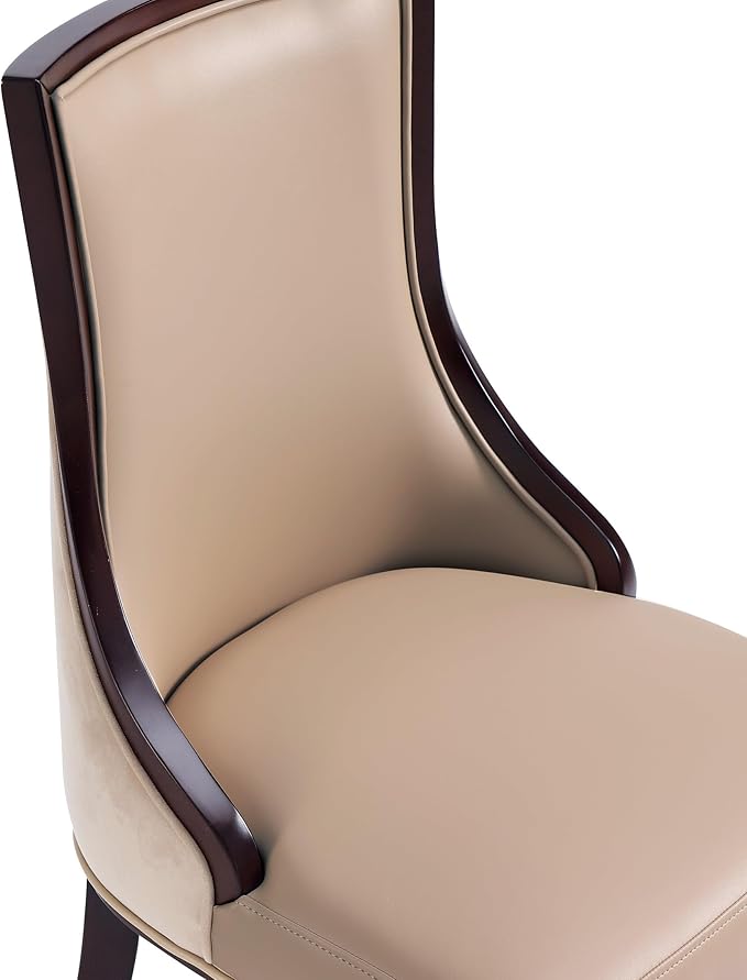 Manhattan Comfort Grand Avenue Faux Leather Dining Chairs, Parsons Accent Furniture with Padded Wingback Seat and Solid Beech Wood Frame, Set of 4, Tan