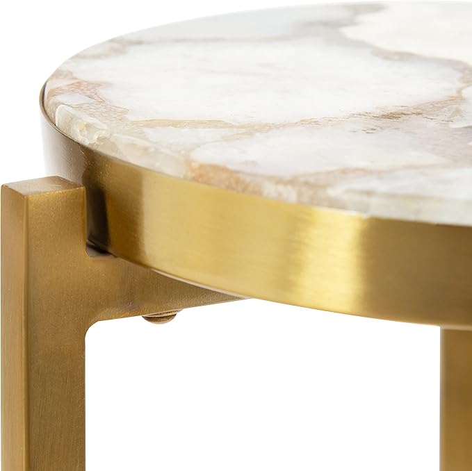 Kate and Laurel Aguilar Modern Drink Table; 9 x 9 x 23; Natural Stone and Gold; Genuine Quartz Accent Table for Small Spaces