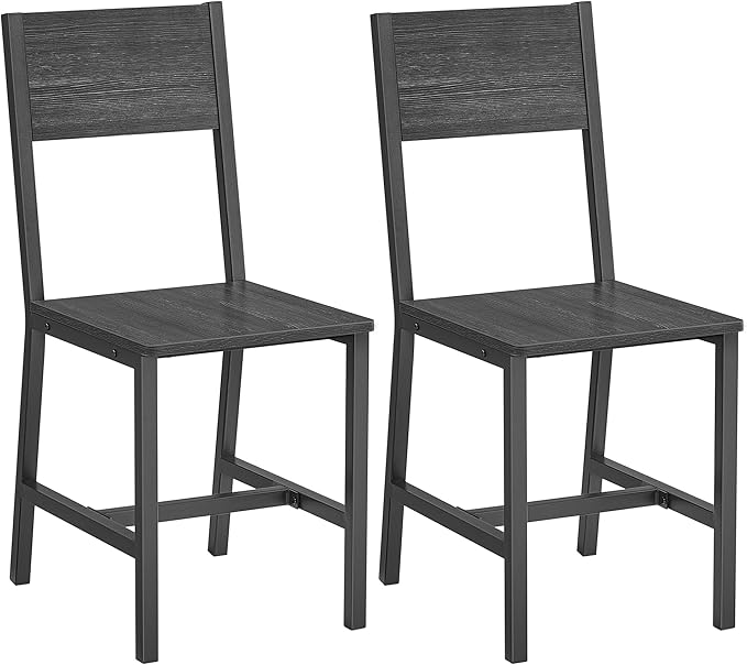 VASAGLE Dining Chair Set of 2, Rustic Wood Chairs with Metal Steel Frame, Easy to Assemble, Comfortable Seat, Modern Farmhouse Chair for Kitchen, Bedroom, Living Room, Charcoal Black and Ink Black