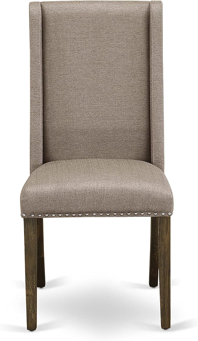East West Furniture X777FL716-9 9 Piece Dining Table Set Includes a Rectangle Dining Room Table with X-Legs and 8 Dark Khaki Linen Fabric Parsons Chairs, 40x72 Inch, Multi-Color