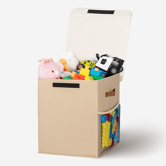 40L Large Toy Storage Box with Lid, Large Toy Box Chest for Kids, Girls and Boys, Nursery Room and Living Room, 13"x13" x16" - Dark Khaki