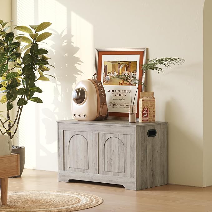 DINZI LVJ Storage Chest, 31.5”Wooden Toy Box with 2 Safety Hinges, Entryway Storage Bench with Flip-Top, Sturdy Storage Trunk for Living Room, Bedroom, Easy Assembly, Gray Wash