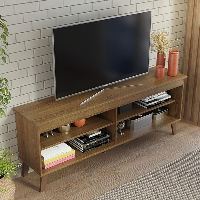 Madesa TV Stand Unit with 4 Shelves and Cable Management for 55, 65 Inch Media 1 Storage Gaming Media Console Living Room and Bedroom Entertainment Center Modern Wooden Television Cabinet - Rustic
