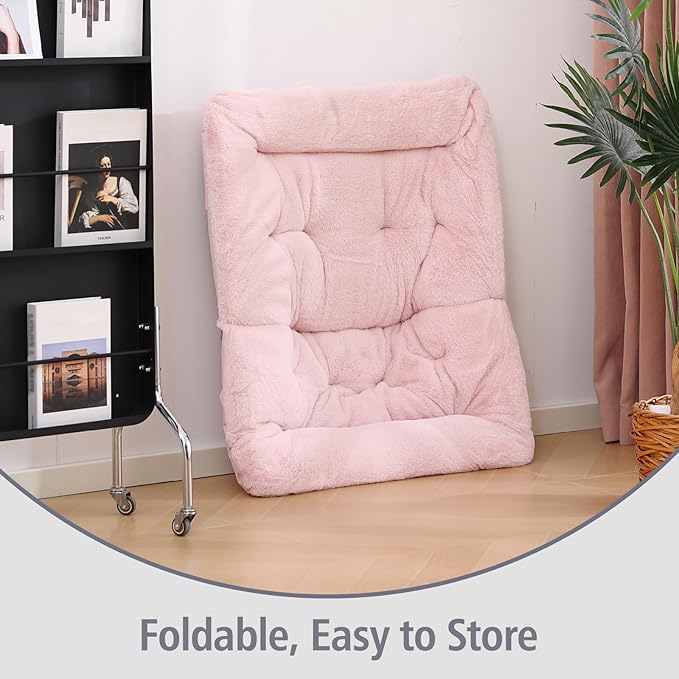 Welnow Comfy Saucer Chair with Ottoman, Oversized Folding Reading Chair for Adults with Throw Pillow Soft Faux Fur Lounge Chair for Bedroom Furry Accent Chair for Living Room, Dorm Rooms, Pink