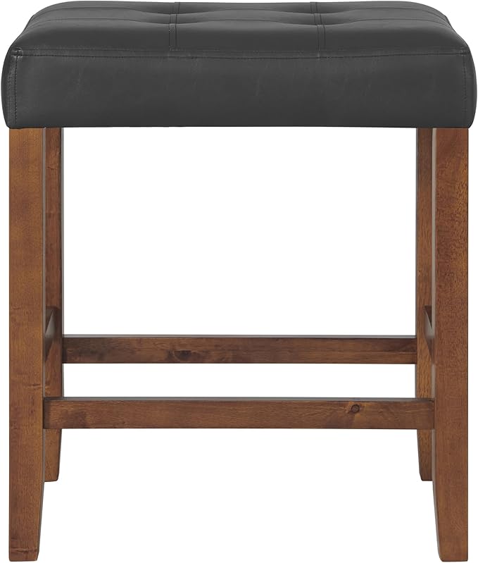 Alaterre Furniture Madison 25-Inch Bar Stool with Faux Leather Seat - Counter Height Stool for Kitchen Island or Bar - Backless Barstools (Walnut/Black)
