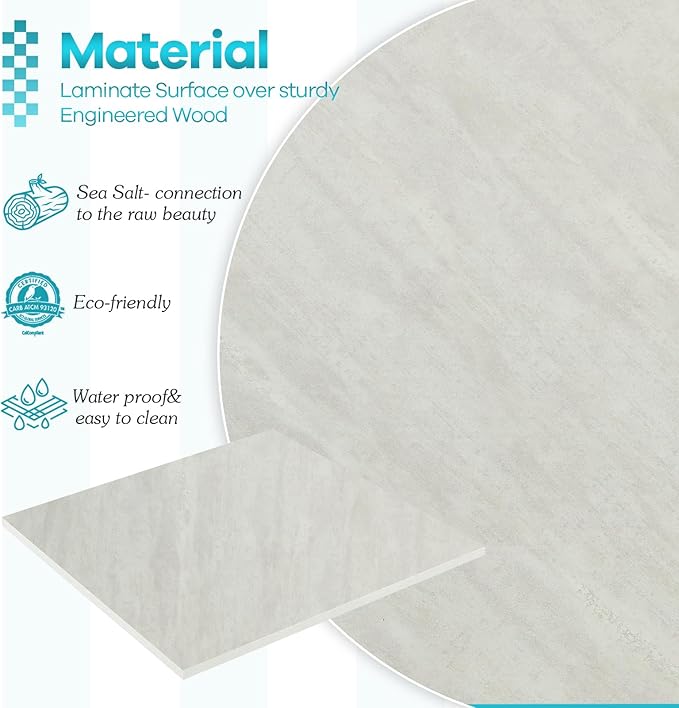Kaboon Universal Tabletop 60"x18", Solid One-Piece Melamine Table Top, Double Desk L-Desk DIY, Home and Office Countertop, Sea Salt/White