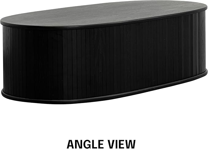NTC Stream Coffee Table, Modern Oval Wooden Center Table with Vertical Groove Design, Stylish Living Room Decor, Contemporary Minimalist Style for Home and Office, Easy Assembly - Burnt Black