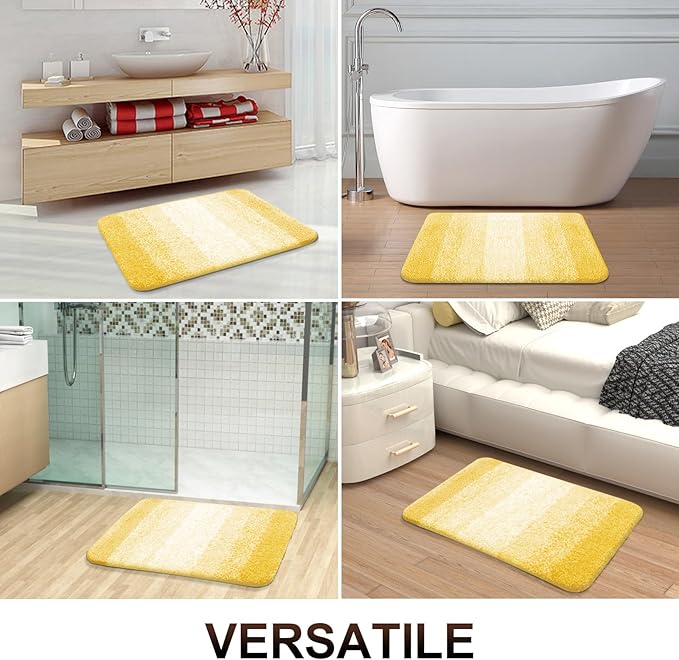 OLANLY Bathroom Rug Mat 24x16, Extra Soft and Absorbent Microfiber Bath Rugs, Non-Slip Plush Shaggy Bath Carpet, Machine Wash Dry, Bath Mats for Bathroom Floor, Tub and Shower, Yellow
