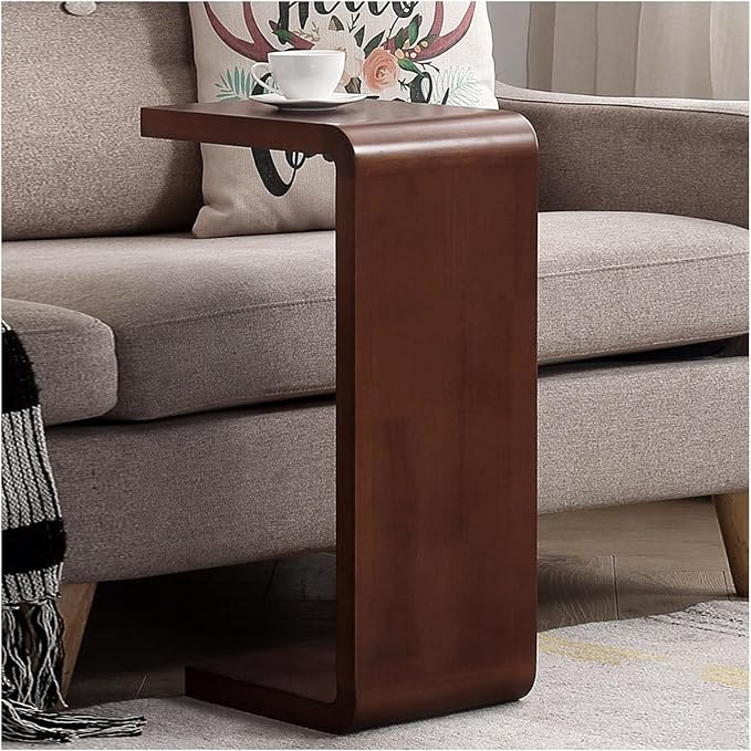 C Shaped End Table, Solid Wood C Side Table for Couch Sofa and Bed, Sofa Tables That Slide Under for Space Saving, Small Snack C Tables for Living Room Bedroom (H 27.2″ - Brown, 1)