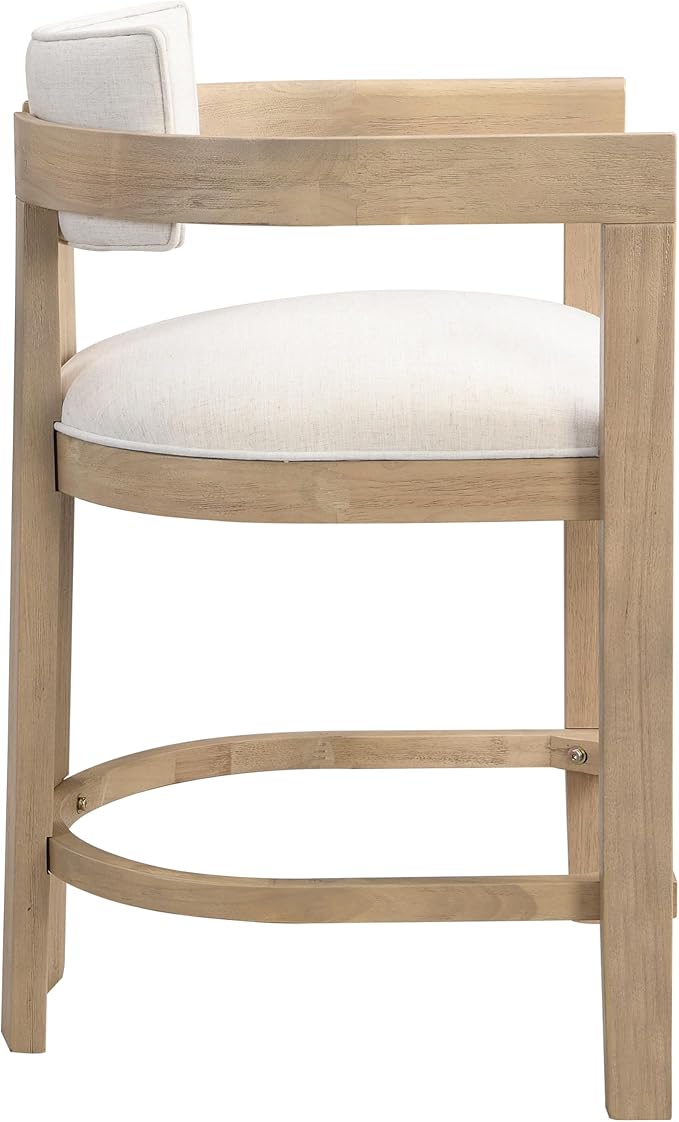 Christopher Knight Home Set of 2 Ryland Modern 26" Counter Height Bar Stools, Fabric Upholstered Counter Stools,Wooden Kitchen Island Armchair with Footrest, Round Backrest, Soft Seating,Beige+Natural