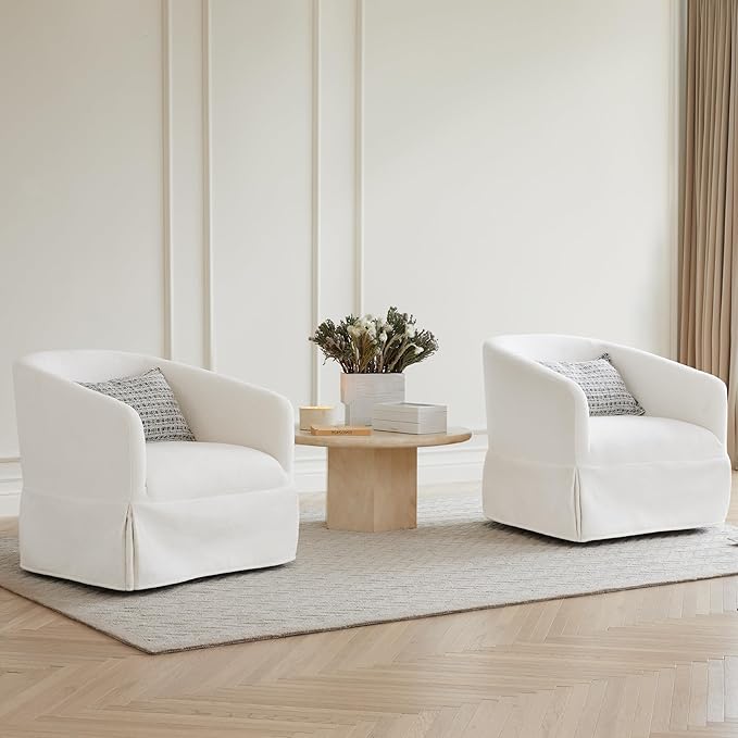 Swivel Accent Chair, 360 Degree Performance Fabric Armchair Modern Barrel Chairs Armchair for Living Room Bedroom Home and Office,Cream White