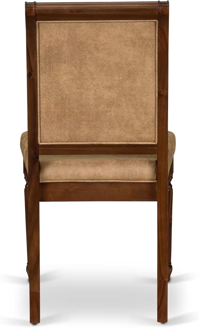 LECY7-AWA-28 7-Piece Dining Table Set Includes a Kitchen Table and 6 Beige Polyester Fabric Dinner Chairs with High Back - Antique Walnut Finish