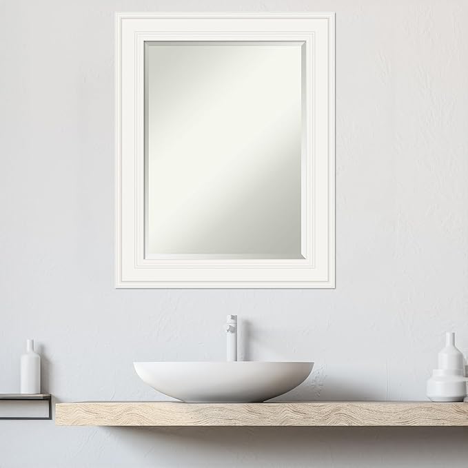 Amanti Art White Bathroom Mirror for Over Sink, 30x24 Ridge White Rectangle Vanity Mirror, Medium Traditional Frame, Hangs Horizonally and Vertically, Bathroom Wall Decor, Beveled Edge from WI, USA