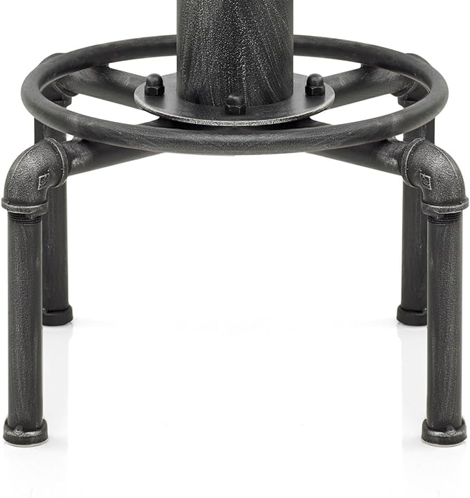 Topower Antique Vintage Industrial Barstool Solid Wood Water Pipe Fire Hydrant Design Cafe Coffee Industrial Bar Stool Set of 2 Silver