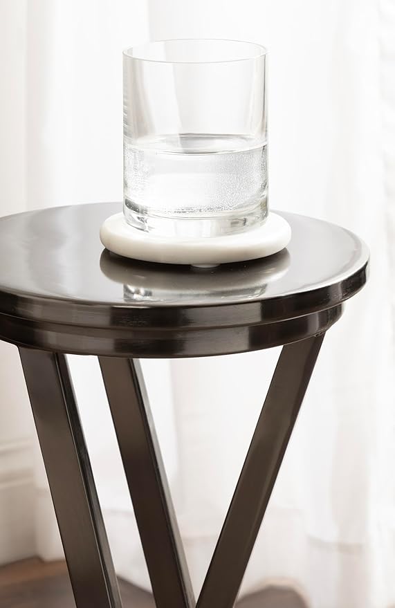 Kate and Laurel Aja Modern Metal Round Drink Table, 9 x 9 x 22, Gray Gunmetal, Decorative Geometric Pedestal Table with Circular Tabletop for Use as Metal Indoor Plant Stand