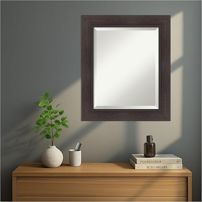 Amanti Art Brown Wall Mirror 26x22 Sloped Espresso Rectangle Bathroom Mirror for Wall Decor Living Room, Small Modern Contemporary Frame, Hangs Horizonally and Vertically, Bathroom Decor, Beveled Edge