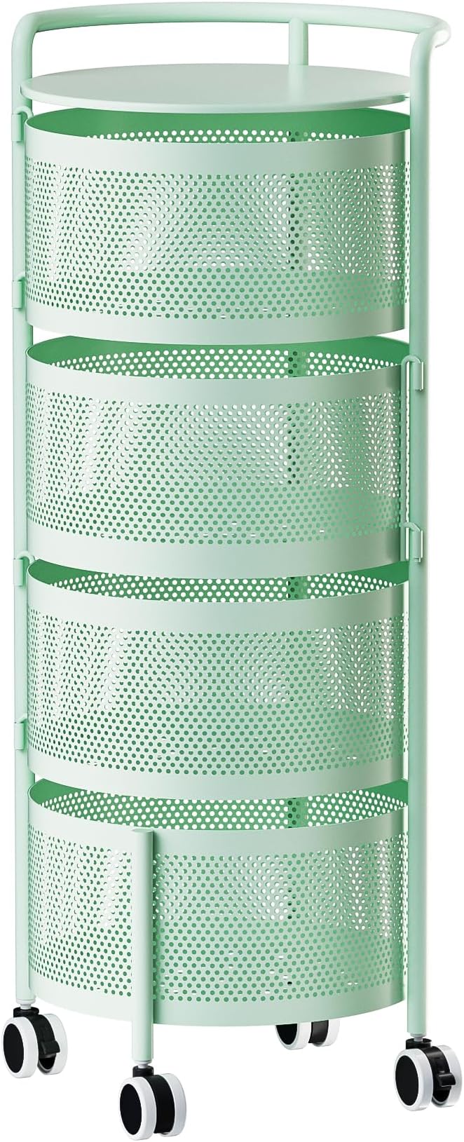JAQ Kitchen Storage Rack No Assembly, 4-Tier Metal Storage Tower Basket Shelves Organizer on Rolling Wheels with Removal Drawers for Fruit Vegetable Grocery Corns Potato Onion (4-Tier, Green)