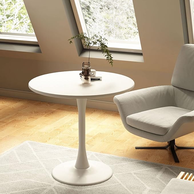 White Round Table Modern Tulip Dining Table White Round Kitchen Table Mid Century Coffee Table for Living Room, 31.5 inch