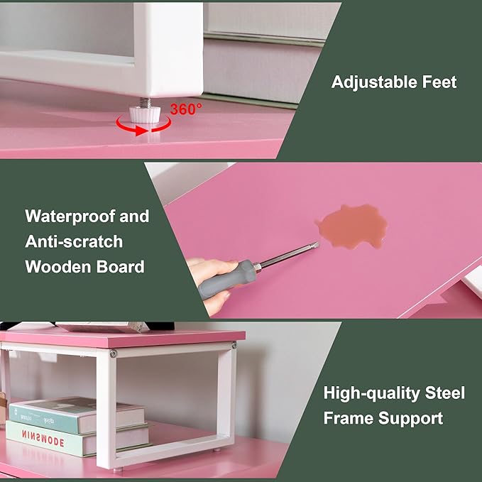 Clikuutory 45" Large TV Riser for 32-60 inch TVs, Tabletop Stand with Steel Legs, Storage & Dual - Screen Office Desk Function, Ideal for Home Office, Bedroom, Living Room, Pink
