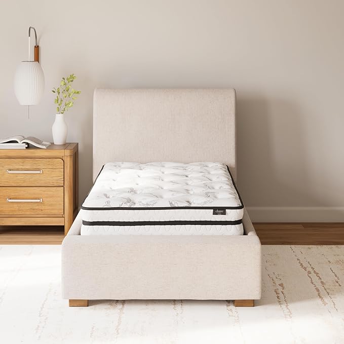 Signature Design by Ashley Twin Size Chime 8 Inch Medium Firm Innerspring Mattress with Pressure Relief Quilt Foam, Fiberglass Free, Mattress In A Box