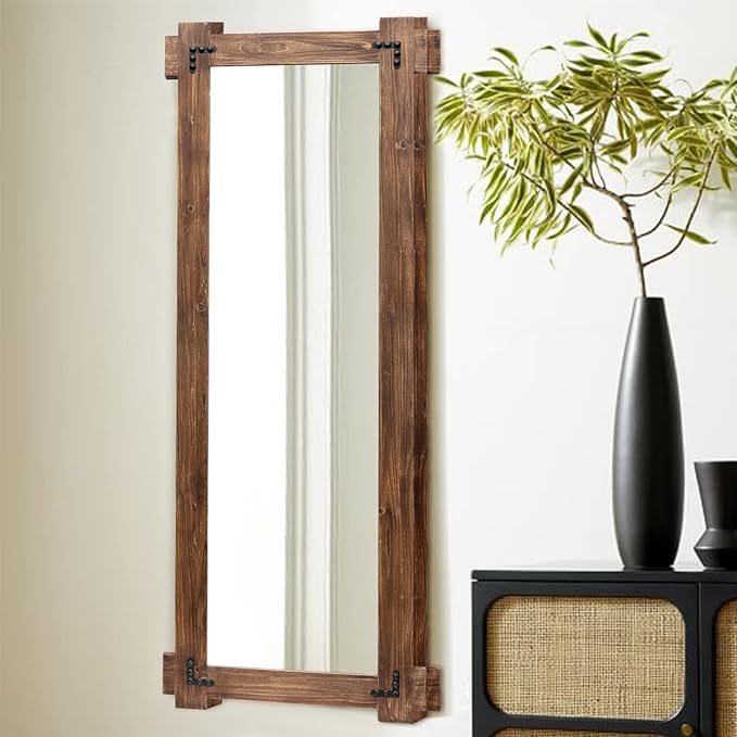 MeMoreCool Rustic Full Length Farmhouse Mirror, Oversized Decorative Floor Mirror, Standing or Leaning Wall-Mounted Framed Glass for Living Room or Bedroom