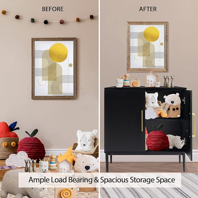 Modern Storage Cabinet, Free Standing Buffet Cabinet, Black Sideboard and Buffet Storage, Wood Accent Furniture for Living Room, Hallway, Entryway, Dining Room, Bedroom (1, Black)