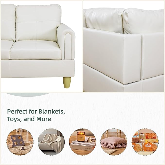 L Shaped Sectional Couches for Living Room, Modern Modular Sectional Sofa with Ottoman Storage, Comfy L Shaped Couch with Chaise for Bedroom Apartment Furniture, White
