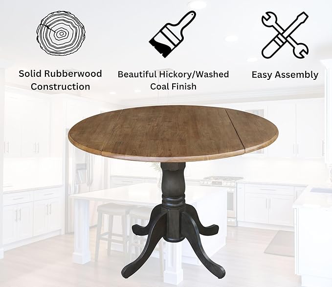International Concepts 42 Inch Dual Drop Leaf Dining Height Table, Hickory/Washed Coal.