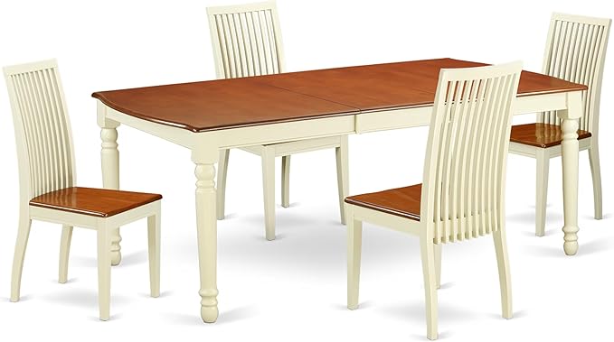 East West Furniture DOIP5-BMK-W 5 Piece Dining Set Includes a Rectangle Dining Room Table with Butterfly Leaf and 4 Wood Seat Chairs, 42x78 Inch, Buttermilk & Cherry