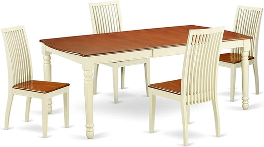 East West Furniture DOIP5-BMK-W 5 Piece Dining Set Includes a Rectangle Dining Room Table with Butterfly Leaf and 4 Wood Seat Chairs, 42x78 Inch, Buttermilk & Cherry