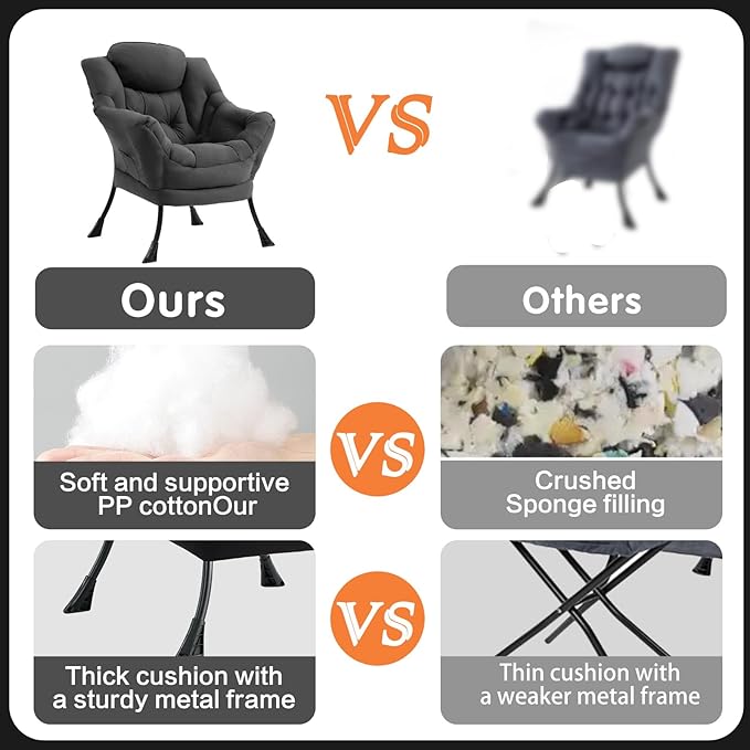 Lazy Chair, Reading Armchair, Large Modern Lounge Accent Chair, Leisure Sofa Chair for Living Room, Bedroom, Dorm Room, Dark Grey
