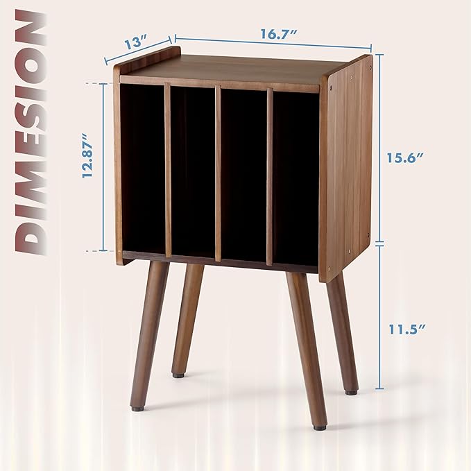 Wooden Record Player Stand, Vinyl Record Storage Holder Table with 4 Cabinets, Holds up to 100 LPs, Metal Organizer Stand, Classical Design for Files/Book (Walnut, 2 Tier)
