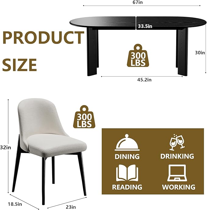 Casaphoria Wood Kitchen Table Set with 4 Chairs, 67" Dining Kitchen Table & Chairs Set for 4-6, Modern Farmhouse Oval Dining Table for Living Room, Easy Assembly, Black
