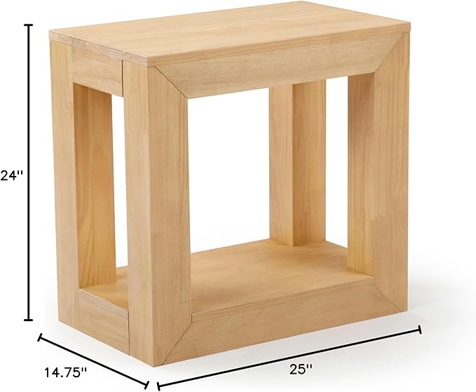Plank+Beam Modern Rectangular Side Table with Shelf, 25", Solid Wood Narrow End Table for Living Room with Storage, Compact Bedside Table for Small Spaces, Blonde Wirebrush