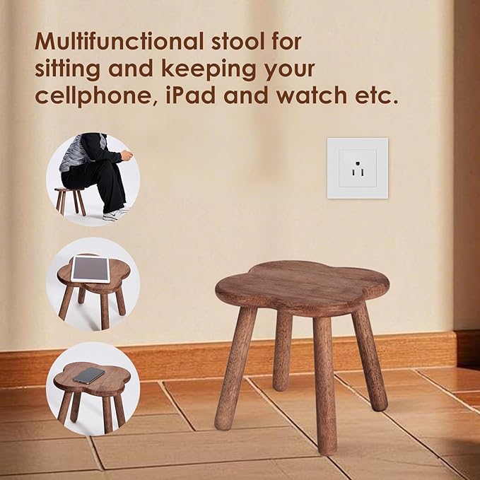 Wooden Step Stool for Adults Upgraded11.6inch Small Wooden Stool with Four Detachable and Assembled Legs for Bathroom, Kitchen, Bedroom, Plant Stand (Natural Solid Wood top and Legs)