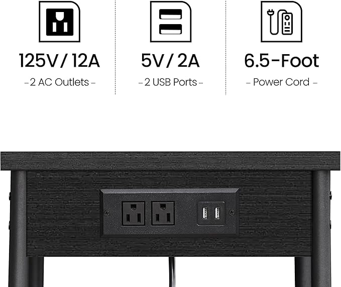 TUTOTAK End Table with Charging Station, Nightstand, 3-Tier Couch Side Table with USB Ports and Outlets, Bedside Table for Small Space, Living Room TB01BK026