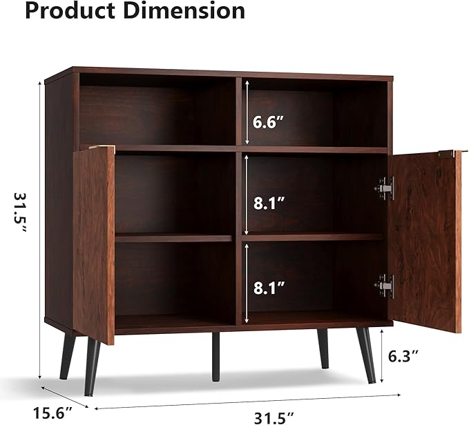 GarveeHome Buffet Cabinet with Drawers, 31.5'' Large Sideboard Buffet Credenza Storage Cabinet with Shelves and Doors, Coffee Station Cabinet with Metal Handle, Robot Vacuum Friendly (Walnut)