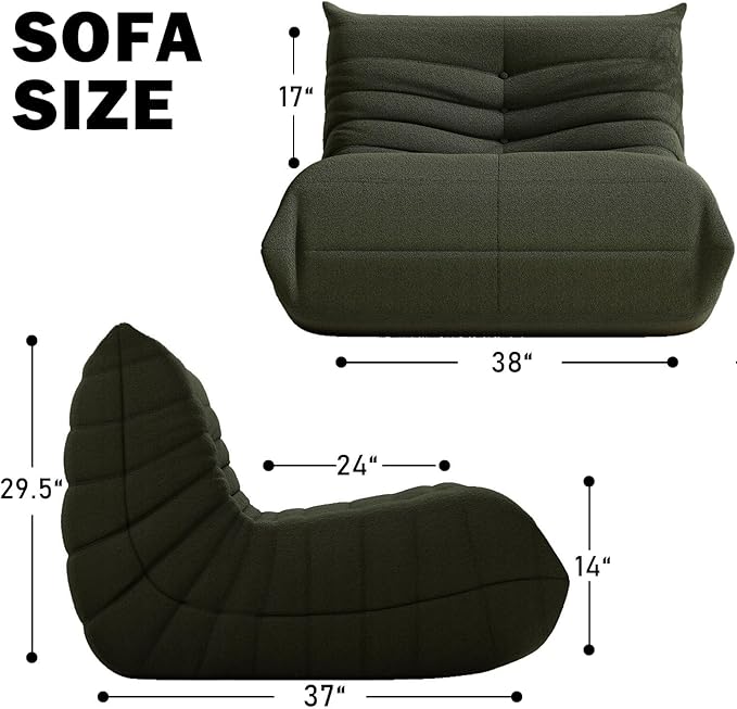 Fireside Bean Bag Sofa - Large Bean Bag Chair for Adults & Teens, High Density Comfortable Foam, Memory Foam for Living Room, Bedroom (Green)