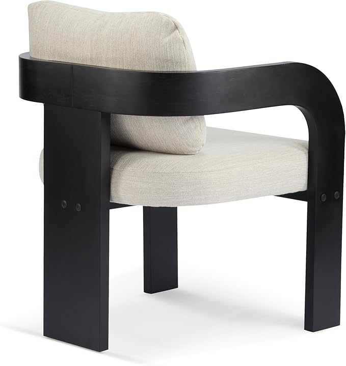 Christopher Knight Home Yorick Modern Dining Chair Set of 2 with Cushion, Solid Wood Dining Room Armchair Set, Curved Backrest Kitchen Side Chair, Living Room Comfy Extra Seat, Black+Beige