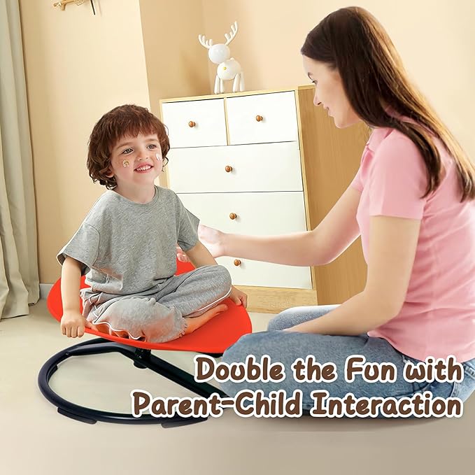 Kids Sensory Spinning Chair for Autism Ages 3+, Sit and Spin Swivel Chair for Kids with ADHD, Sensory Chairs for Autistic Children, Sensory Toys for Motion Sickness Relief, Balance Training (Red)