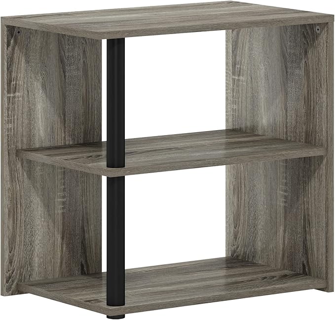 Furinno Romain 2-Tier End Table, French Oak/Black