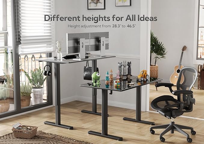 Claiks Glass Standing Desk, 40x24 Inch Small Stand Up Desk Electric Adjustable Height Quick Install Computer Desk for Home Office, Black