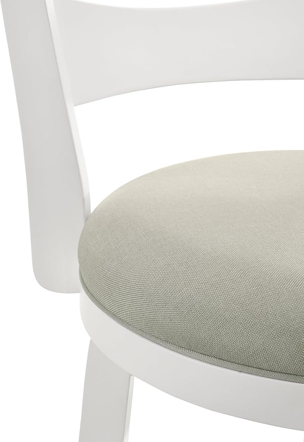Armen Living Blair 26 in. Matte White Counter Height Rubberwood Swivel Barstool with Fog Fabric Seat